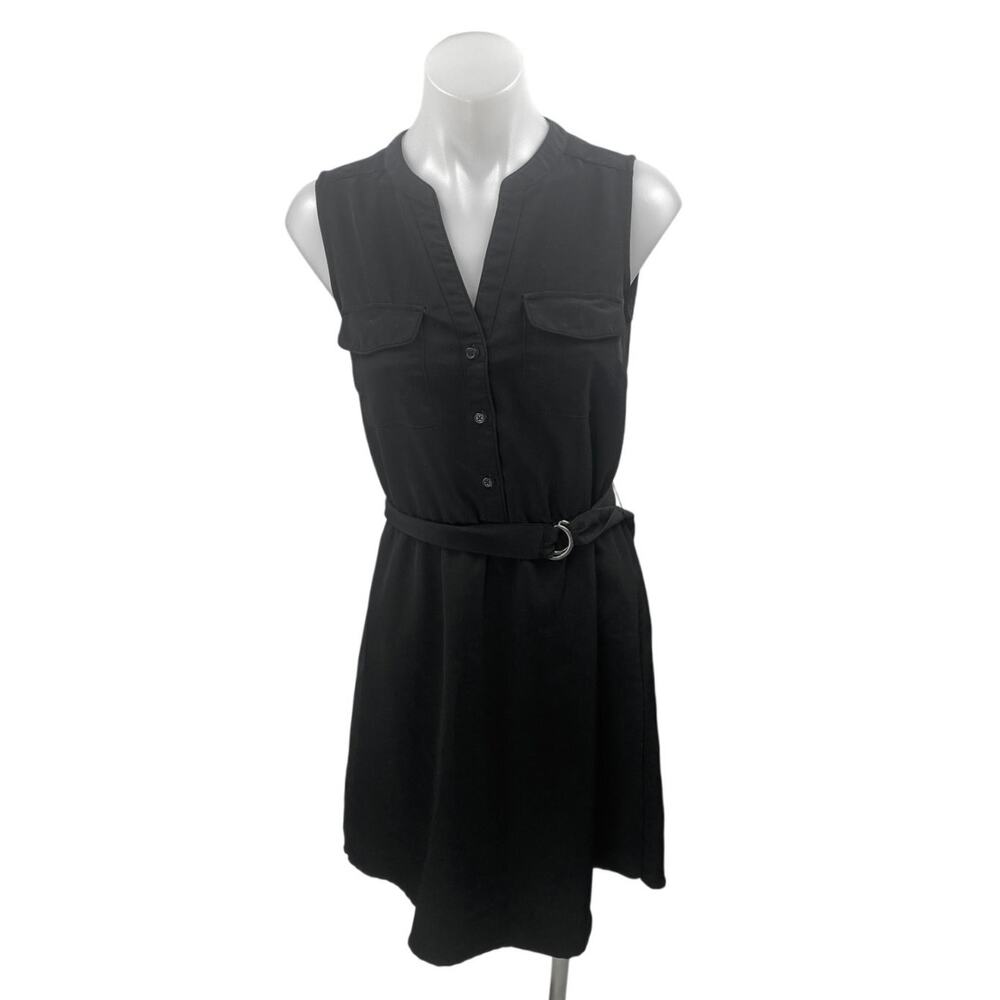 Mossimo Women's Black Sleeveless Button Front Belted Mini Shirt Dress Size XS